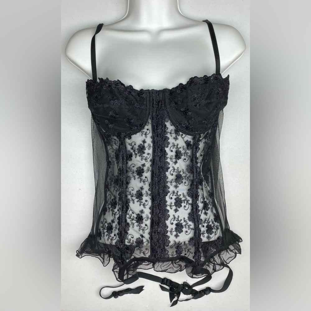 VS BLK Sheer Corset with Garters, 36C *P1089